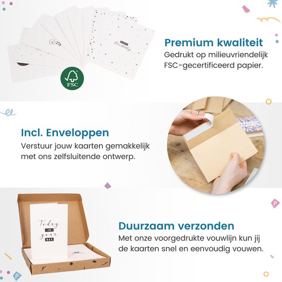 Partizzle 36x Cartes d'anniversaire avec enveloppe - Noir et blanc - Envoyer une carte d'anniversaire - Adultes - Durable - 15x10 cm / Minimaliste