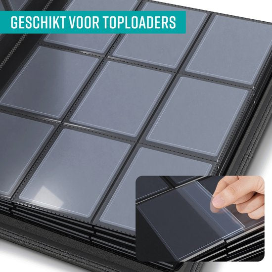 Reliure Toploader pour 282 cartes - Toploaders de collection de qualité supérieure avec fermeture éclair - Reliure pour cartes à collectionner - 9 poches - Faux cuir - Noir