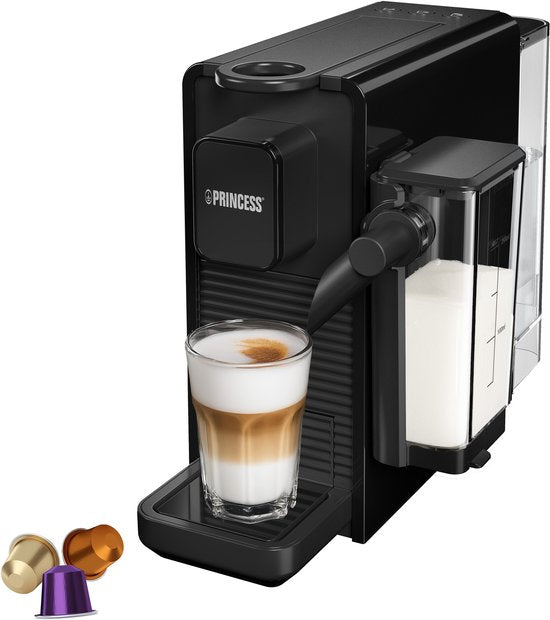 Princess Capsule Coffee Machine with Milk Frother - 249455 - Convient à Nespresso - 20 Bar - Espresso, Cappuccino & Latte - Compact - Automatic Milk System - 1400 W