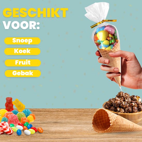 Feestio Sacs de partage Gourmet Bag - 200 pièces - Sacs de bonbons - Sacs de friandises Fête d'enfants - Sacs en cellophane transparents - Sacs cadeaux - Sac de bonbons