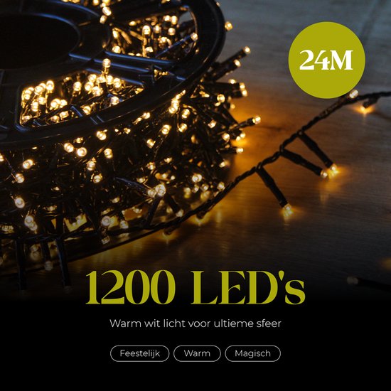Giftmas Christmas Tree Lights - Lumières de Noël d'extérieur - 24M Cluster Lights - 1200 LEDs blanc chaud - Intérieur et extérieur - Lumières d'ambiance chaleureuse