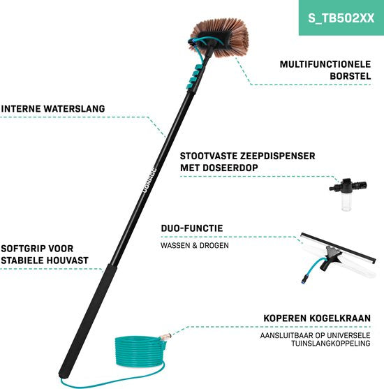 VONROC Brosse à laver télescopique - 6.50m et adoucisseur d'eau - Set complet