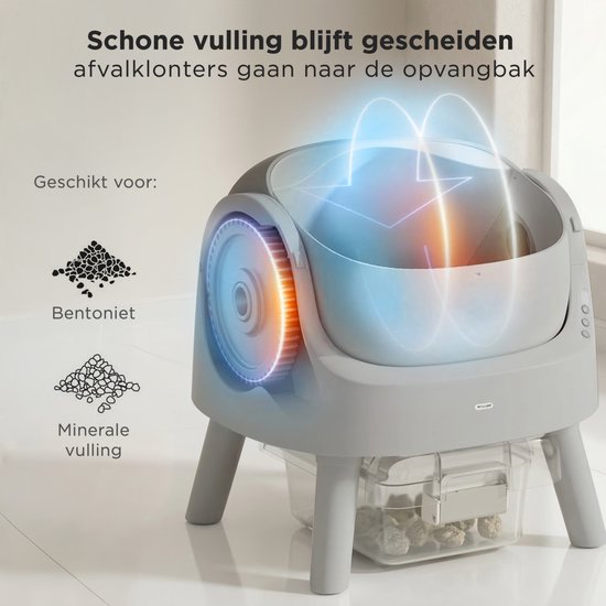 TrevoPet® Bac à litière automatique - autonettoyant et sûr - pour chats jusqu'à 12 kg - tapis, 60 sacs à déchets et accessoires inclus - bac à déchets de 10 litres - gris