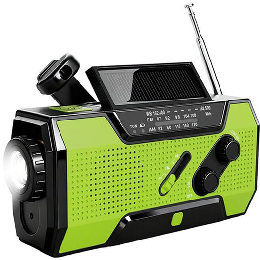 Radio d'urgence Brixy - Radio avec batterie pour les urgences - 5000 MAH - rembobinable - solaire - lampe de poche - Powerbank - vert