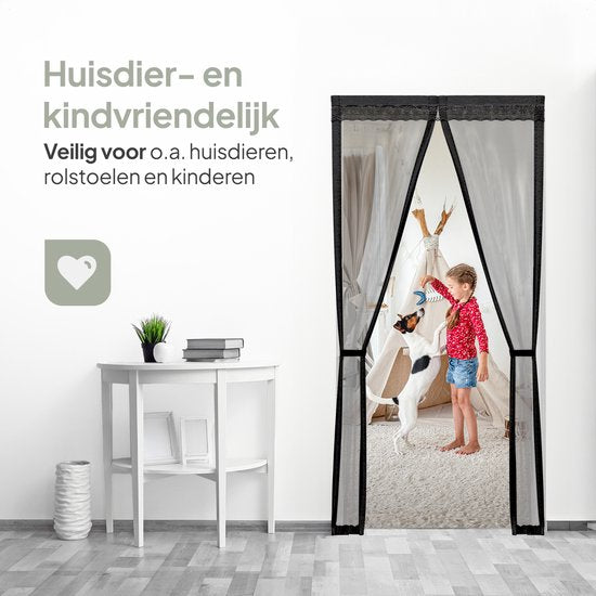 O'DADDY Rideau de porte Deluxe FIBER - Rideau anti-moustiques magnétique - Pour les nouvelles constructions et les portes standard - Installation facile - Noir Hor - 85x205 cm