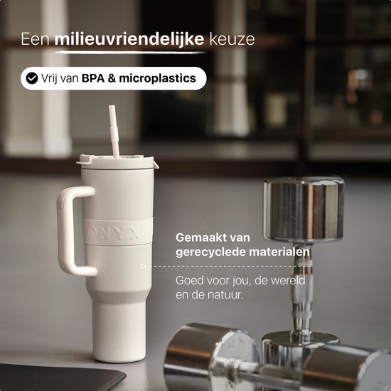 ONYX Bouteille à boire avec paille 1 litre - Bouteille d'eau pour enfants et adultes - Mug Thermos Mug de voyage en acier inoxydable - Buvette de motivation - Tasse à boire pour l'école - Blanc Coco