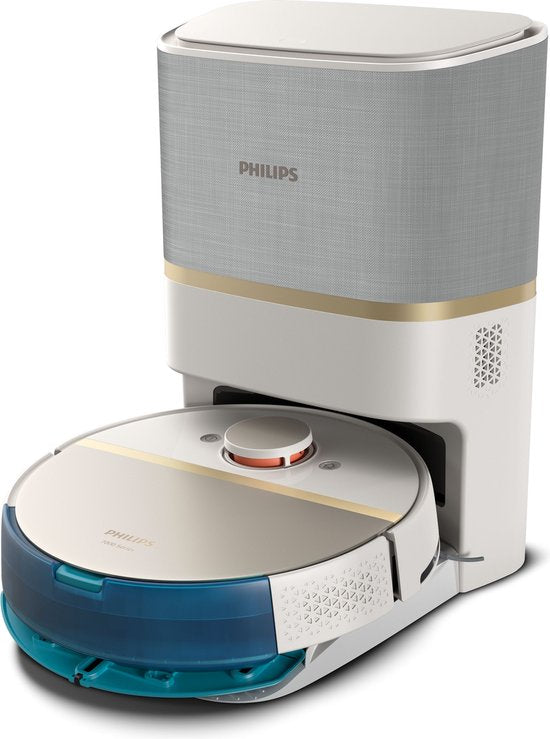 Philips HomeRun Aqua 7000 Series XU7100/02 - Aspirateur robot avec fonction de nettoyage - Station de charge incluse - Blanc/Or - App Connected