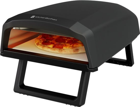KitchenBrothers Four à Pizza - Electrique - Modèle de table - Sans PFAS - Pliable - Pierre à pizza - Pizzeria - Four à pizza pour l'extérieur et l'intérieur - Noir/Gris