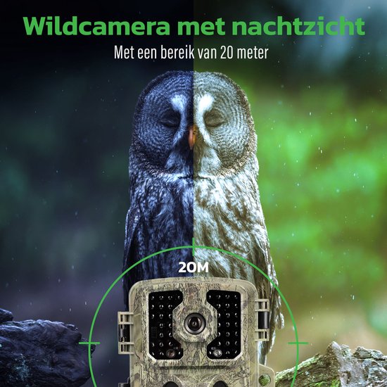 EarthVision Wildlife Camera Falcon - Vision nocturne - Caméra professionnelle 4K pour animaux sauvages - Caméra infrarouge - Caméra d'extérieur - Carte SD 32gb incluse - Étanche
