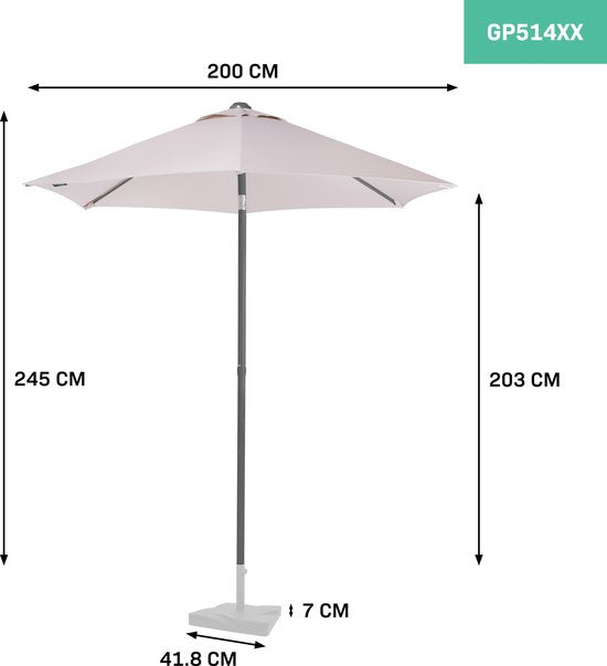 VONROC Premium Parasol manche Torbole Ø200cm - Housse de protection incluse - Parasol rond - Toile résistante aux UV - Beige
