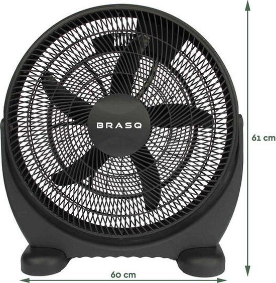 BRASQ Ventilateur de sol - 50 cm - Noir - 3 vitesses - Ventilateur sur pied - Réglable - 90 Watts