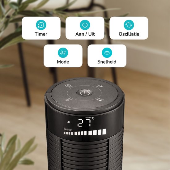 Ventilateur de tour Bloomfold - 38 pouces - Noir - Télécommande - Mode veille - Minuterie 12 heures - Affichage LED complet