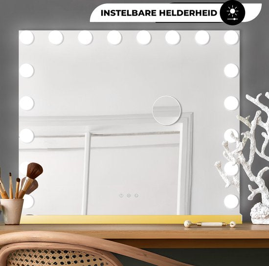 Bayt Hollywood Mirror with Lighting - Make-up Mirror with Lighting - Mirror with Lighting - Hollywood Mirror 80x60 - Dimmable - 10x Magnification - 80x60cm - Gold