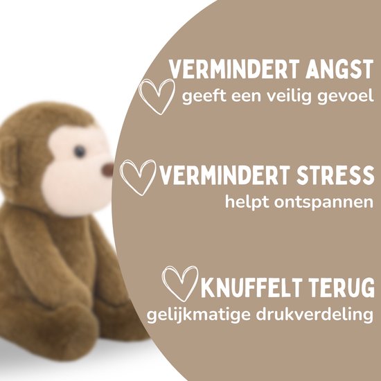 Coopley Weighted Soft Toy 2Kg - Jouet souple lesté - Andy Monkey - Animal en peluche lesté - Jouet sensoriel - Pour enfants et adultes - Marron - Avec sac de rangement en toile