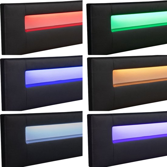 Lit capitonné Seville - 140 x 200 cm - Noir - Eclairage LED