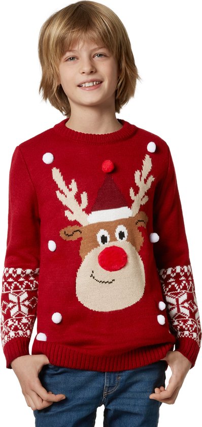 Dressforfun Pull de Noël Rudi Reindeer pour enfants - 140 (9-10y) - Carnaval Costume - Halloween - Déguisement - Party wear - Fête - Party wear