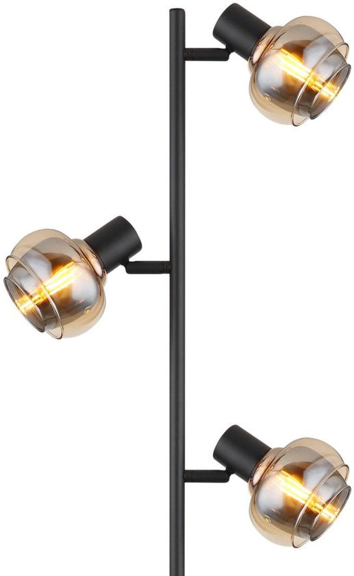 Lampadaire TOKKI Verre 154.0cm Noir mat | fumé E14 3-Light