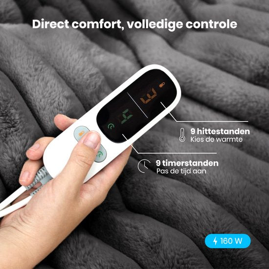 Couverture électrique Auronic - 200 x 180cm - 2 personnes - Couverture chauffante - 3 niveaux de chaleur - Peluche - couverture chauffante - Anthracite