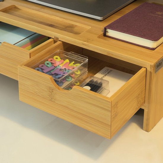 SoBuy BBF03-N Organisateur de bureau pour support de moniteur avec 3 tiroirs - Bambou - 51x12x25cm