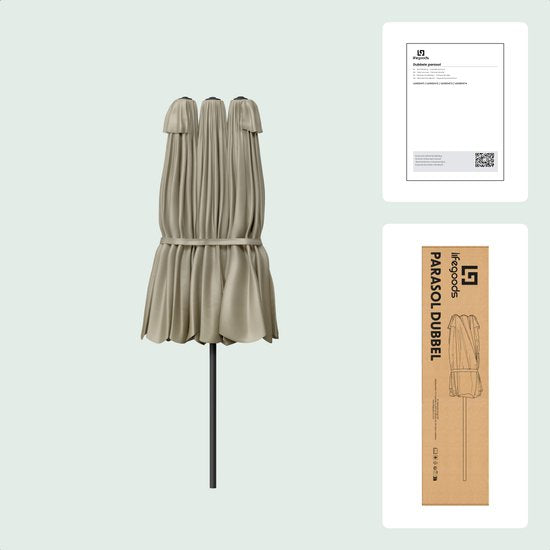 LifeGoods Parasol double - jardin - 160x300cm - jusqu'à 8 personnes - imperméable - UPF50+ - Taupe