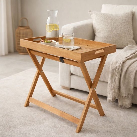 Ceruzo Table d'appoint Malibu - Pliable - Plateau - 50 cm - Bois de paulownia