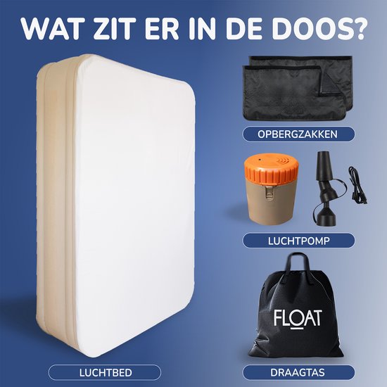 FLOAT CloudSpring - Lit gonflable 2 personnes avec surmatelas en mousse (5 cm) - Gonflage rapide en 3 minutes - 2 sacs de rangement, sac de transport et kit de réparation inclus - 203x152x46 cm - Matelas gonflable autogonflant pour 2 personnes - Pompe éle