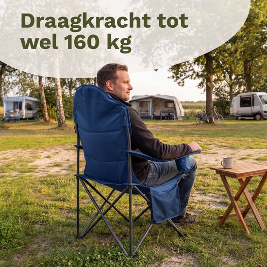 TRVLMORE Chaise de camping XXL - pliable - capacité de charge 160KG - sac de transport inclus - chaise pliante - chaise de pêche - chaise de camping - chaise pliante - bleu