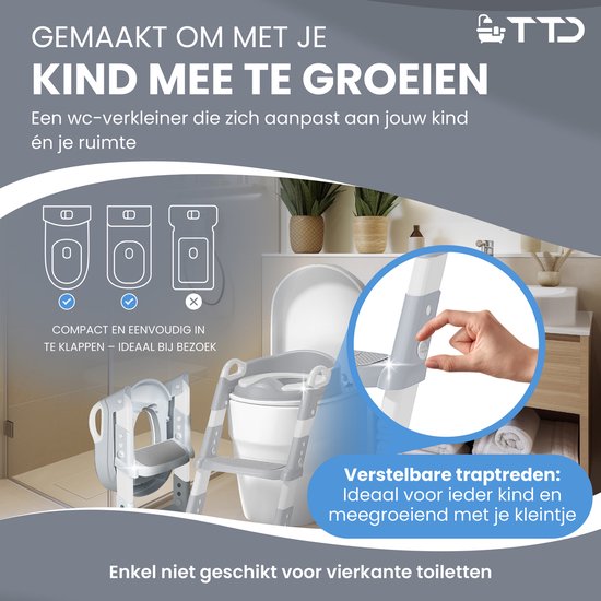 TTD® Potty Toddler - Toilet Dresser with Step - Toilet Dresser - Toilet trainer with Step - Hauteur réglable et pliable - 2 à 8 ans - Avec système de récompense et diplôme