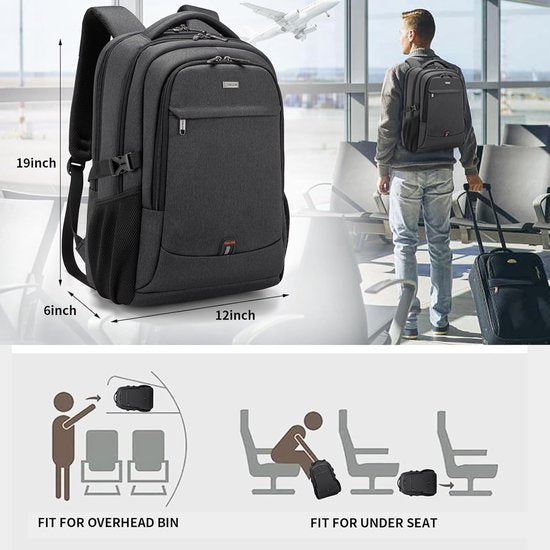 Sac à dos pour ordinateur portable spacieux pour le travail, l'école et les voyages avec port de charge USB