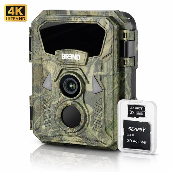 BREND BR-2248 Caméra pour animaux sauvages avec vision nocturne à 20 mètres - Image 48MP et vidéo 4K - IP66 - Détecteur de mouvement - Écran 2 pouces - Carte SD 32 Go incluse