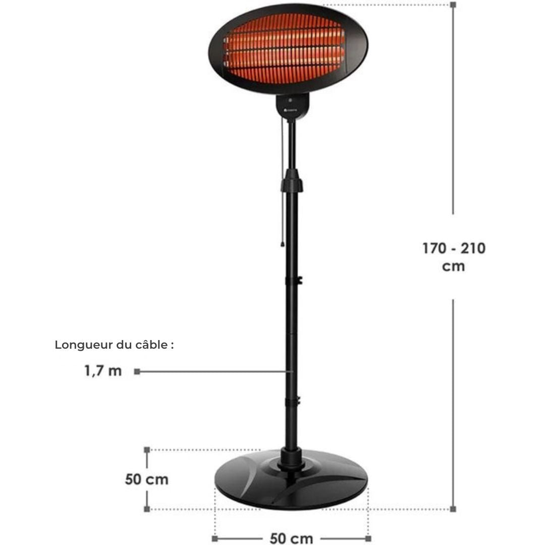Chauffage de terrasse infrarouge - Juskys - sur pied - 3 niveaux de chaleur - 2000W - Protection IP34 - Pour balcon, jardin et jardin d'hiver - Noir