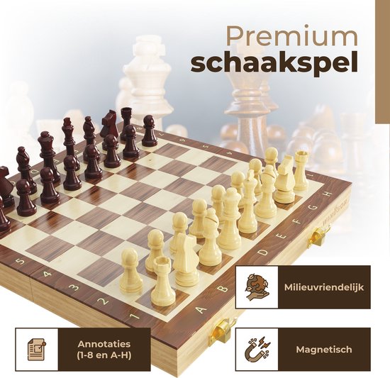 Échiquier Windsor - avec pièces - 30 cm - Annotations - Jeu d'échecs - Jeu d'échecs magnétique - Jeu d'échecs - Bois