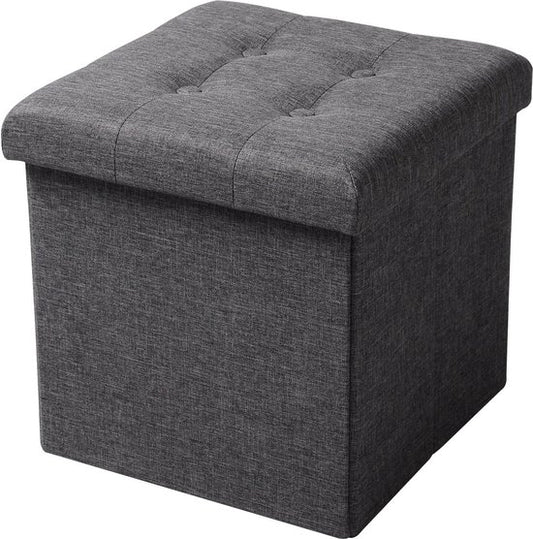 WOLTU Tabouret avec housse en lin,Tabouret de rangement pliable 37.5x37.5x38cm,Gris foncé