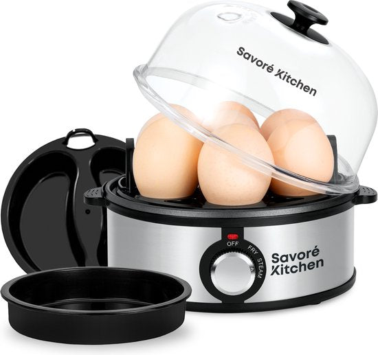 Savoré Kitchen 4-in-1 Poule à oeufs 7 oeufs - Plaque antiadhésive - Electrique - Poule à oeufs avec minuterie