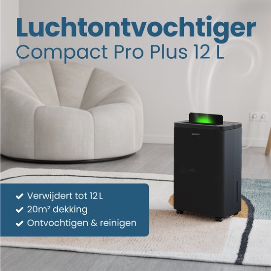 Déshumidificateur Auronic - Compact Pro Plus - 12L - Chambre à coucher, salle de bain, salon et bureau - Hydratant pour l'intérieur - Noir