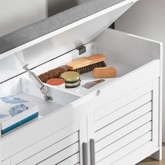 SoBuy FSR102-W Meuble de rangement - Meuble à chaussures blanc avec banc et 2 portes