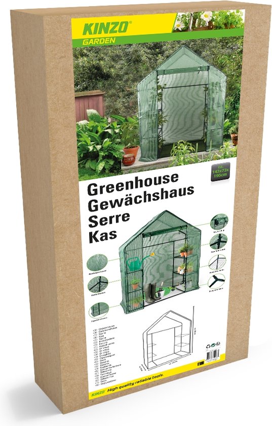 Kinzo Garden Greenhouse - Serre en plastique - Serre de jardin avec 3 étages - Cadre métallique - Couverture imperméable - 143 x 73 x 195 CM - Vert
