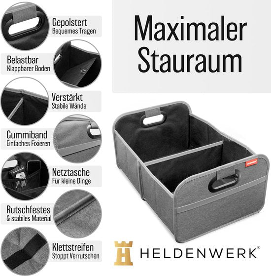 HELDENWERK Sac à bottes pliable avec velcro antidérapant - organisateur de bottes, boîte pliante pour voiture, sac à provisions - renforcé et stable
