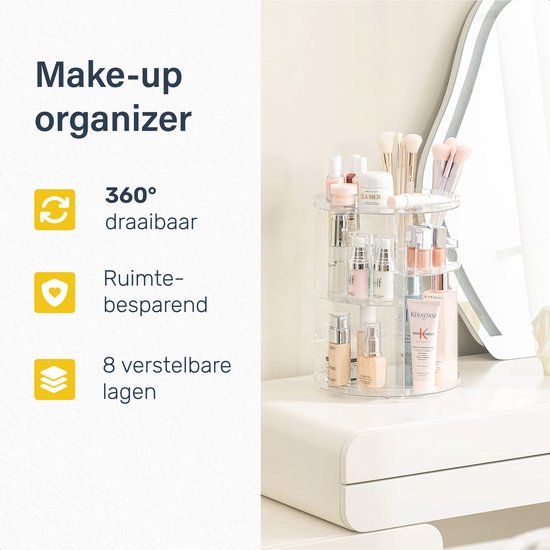 Organisateur de maquillage pivotant - Transparent - Pivotant - Pour - Pinceaux de maquillage - Éponge de maquillage - Table de maquillage - Coffret filles - Coffret cadeau - coffret enfants - pour filles