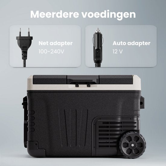 Auronic Electric Cool Box - Compresseur - 2 Zones - 33L - 12/24V et 240V - Réfrigération et congélation - Réfrigérateur de camping - Frigobox Auto - Avec roues et poignée - Noir