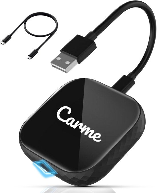 CarMe Premium 2-in-1 CarPlay Dongle - Wireless CarPlay & Android Auto - USB-A & USB-C - Android Auto Dongle - Noir