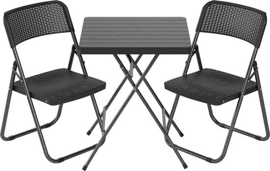 LifeGoods Ensemble bistro - 3 pièces - pliable - aspect rotin - ensemble de jardin avec table d'appoint - noir - capacité de charge de 200 kg - résistant aux intempéries