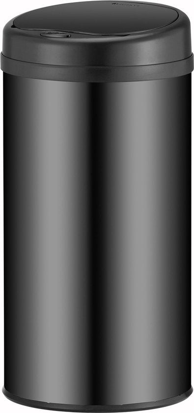 Juskys - Poubelle ronde à capteur - 40 l & Ø 31 x 68 cm - équipée d'un couvercle automatique et d'un anneau de serrage - pour une élimination hygiénique des déchets dans la cuisine - acier noir peint par poudrage