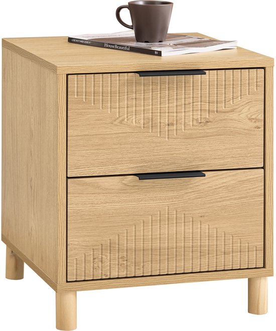 SoBuy Table de chevet avec 2 tiroirs, table d'appoint pour chambre ou salon, naturel, 40 x 42 x 47 cm FBT166-N