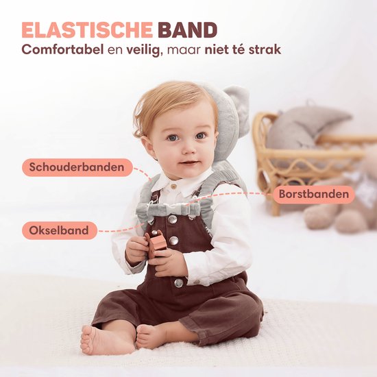 Vulpes Goods® BabyCare - Coussin de tête pour bébé - Oreiller de sécurité pour bébé - Sac à dos pour les chutes - Respirant en 3D - Apprendre à marcher en toute sécurité - Éléphant
