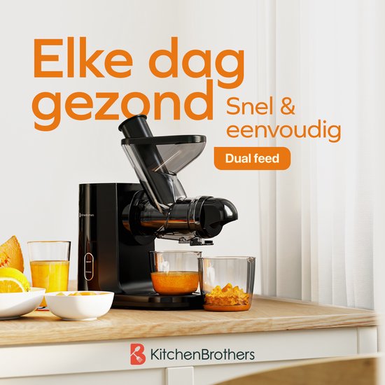 KitchenBrothers Slowjuicer - Presse-agrumes - Presse-légumes et fruits - Alimentation 43 mm et 60 mm - 400 ml - Noir