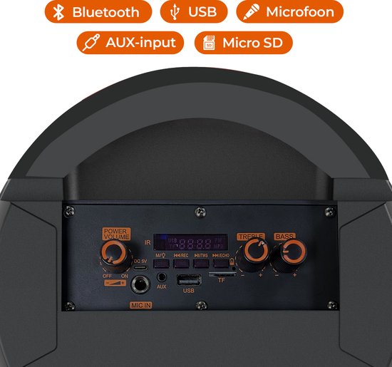 Enceinte Bluetooth - Denver – Lumières disco – Enceinte de fête – Télécommande incluse – Connexion microphone – Micro SD / USB / AUX – BPS355
