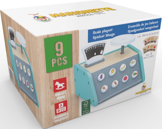 Marionette Jouets en bois Balance - Avec 9 cartes - Jouets d'apprentissage - Label FSC - Bois