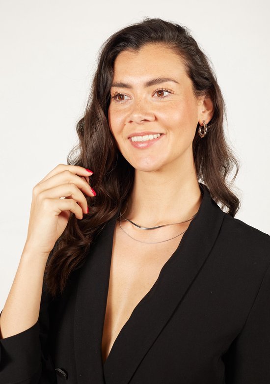 Laura Ferini Ladies Necklace Chiara Silver - Chaîne à maillons en argent avec 2 couches - Plaqué or blanc 18K - Collier - Collier - Bijoux - Accessoires - Collier pour dames