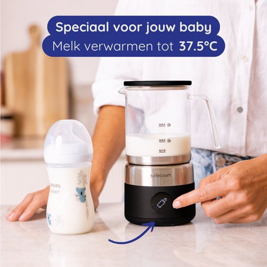 Safecourt Kitchen Glass Milk Frother - Mousseur à lait électrique - Cruche en verre & sans PFAS - Lavable au lave-vaisselle - Noir - MF700